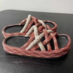 Women's Braided Slide Sandals in Rust and Cream